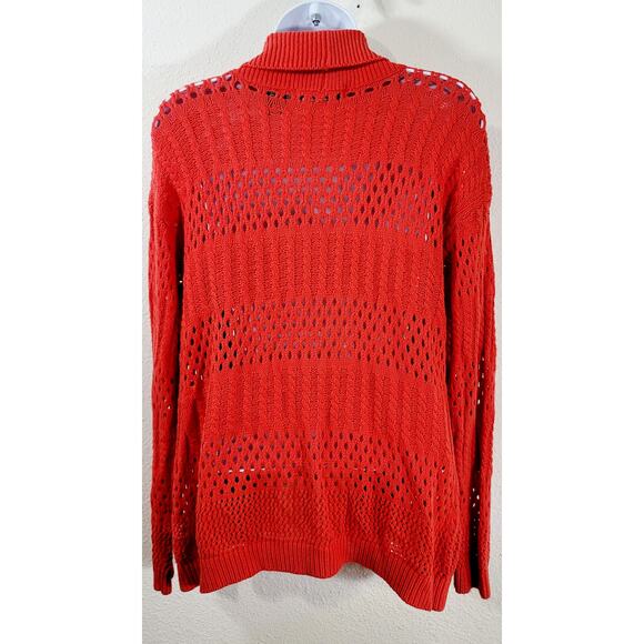 Verve Red Orange Open Front Open Knit Cardigan Sweater Small Lightweight Soft - Picture 2 of 7